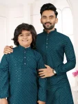 1RICH LOOK COTTON RAYON MACHINE EMBROIDERY WORK FATHER SON COMBO SET FESTIVE WEAR WHOLESALE PRICE ETHNIC GARMENT (5)