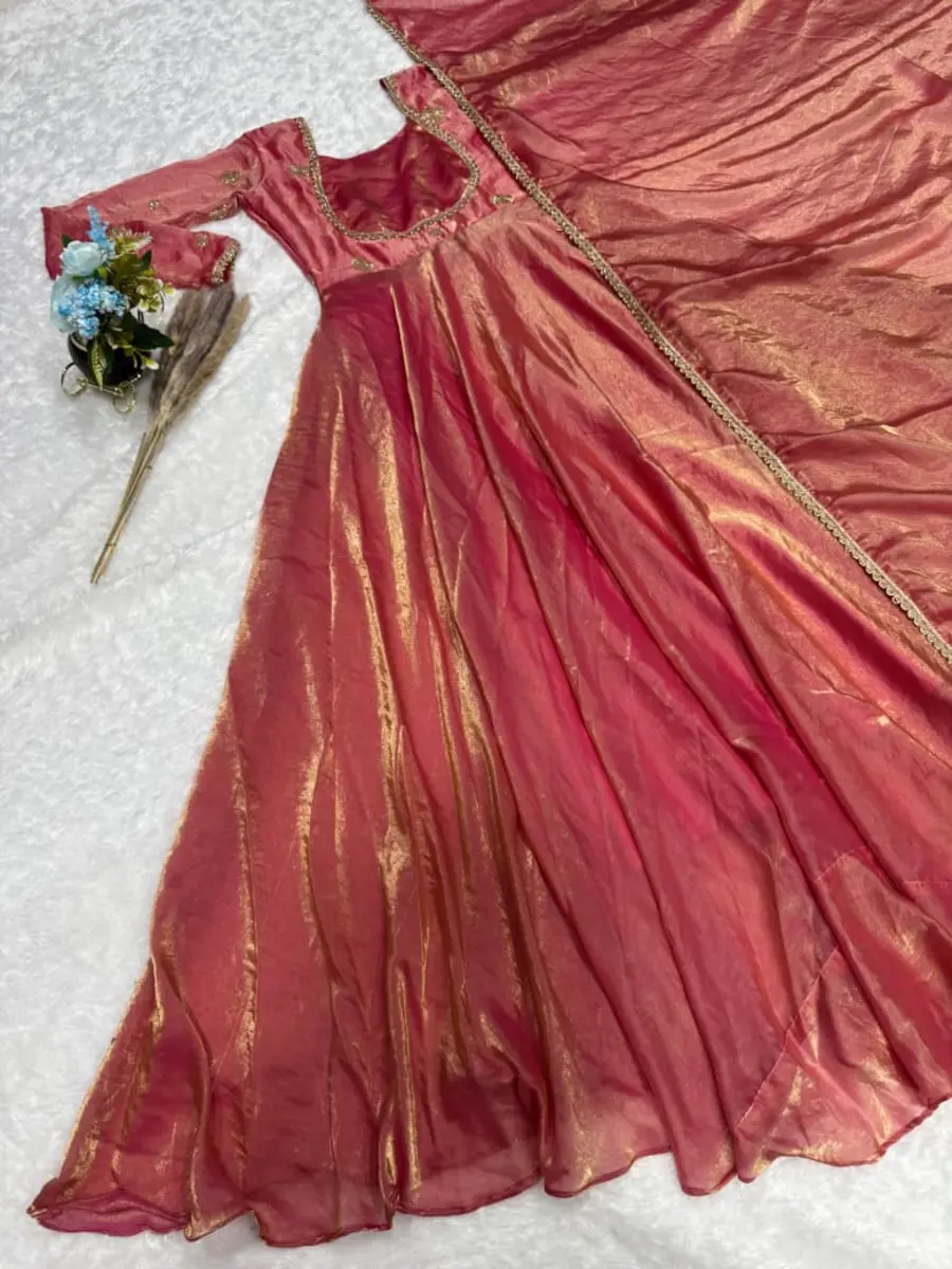 1RICH LOOK FENDY SILK EMBROIDERY BEADS WORK GOWN WITH DUPATTA FESTIVE WEAR WHOLESALE PRICE ETHNIC GARMENT (1)