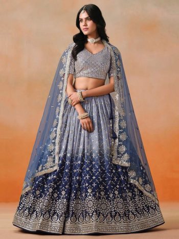 RICH LOOK GEORGETTE DIGITAL PRINT WITH HEAVY EMBROIDERY SEQUNCE WORK LEHENGA CHOLI WITH DUPATTA BLUE
