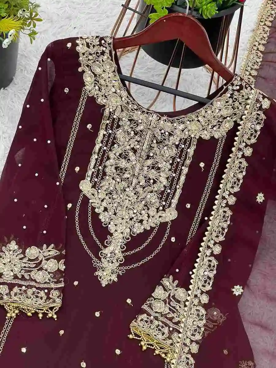 1RICH LOOK GEORGETTE EMBROIDERY CODING DORI-SEQUENCE WORK WITH RIVET MOTI WORK TOP SHARARA WITH DUPATTA FESTIVE WEAR WHOLESALE PRICE ETHNIC GARMENT (12)