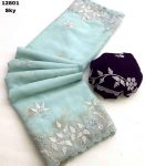 1RICH LOOK GEORGETTE EMBROIDERY WORK BUTTA AND SCALLOPED BORDER WORK SAREE WITH UNSTITCHED BLOUSE WEDDING WEAR WHOLESALE PRICE ETHNIC GARMENT (2)