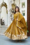 1RICH LOOK GEORGETTE SEQUENCE EMBROIDERY WORK GOWN WITH DUPATTA WEDDING WEAR WHOLESALE PRICE ETHNIC GARMENT (10)