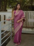 RICH LOOK LICHI SILK JACQUARD WORK SAREE WITH UNSTITCHED BLOUSE PINK