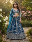 RICH LOOK NET SEQUENCE AND CODING EMBROIDERY WORK LEHENGA CHOLI WITH DUPATTA SKY