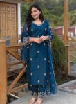RICH LOOK ROMAN SILK EMBROIDERY WORK TOP BOTTOM WITH DUPATTA TEAL