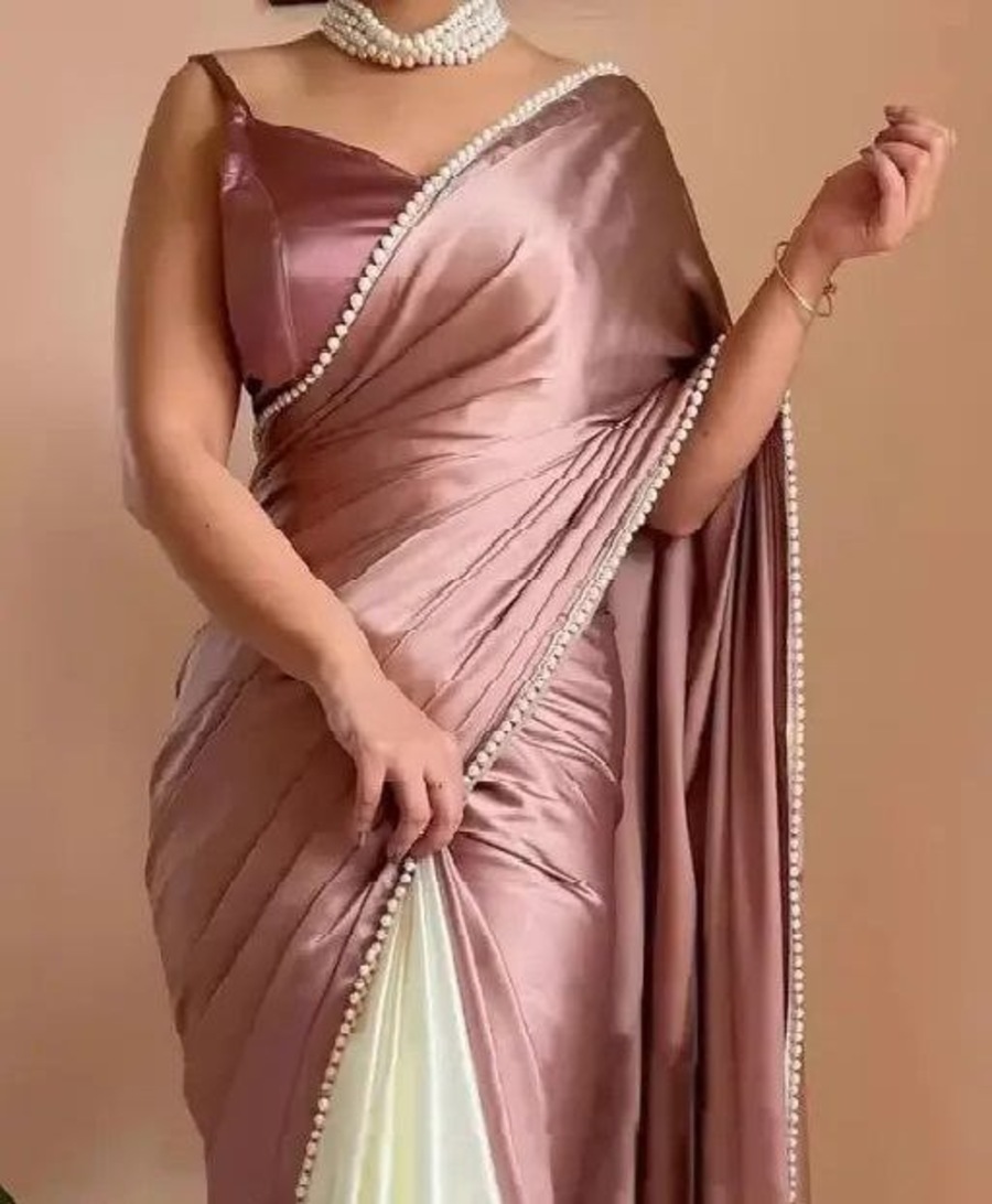 1RICH LOOK SATIN PEARL LACE BORDER WORK SAREE WITH UNSTITCHED BLOUSE PARTY WEAR WHOLESALE PRICE ETHNIC GARMENT (14)