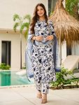 RICH LOOK SILK BLEND DIGITAL PRINT WORK TOP BOTTOM WITH DUPATTA BLUE