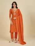 RICH LOOK COTTON EMBROIDERY SEQUENCE WORK TOP BOTTOM WITH DUPATTA ORANGE