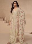 DESIGNER AIRTEX CHINON EMBROIDERY SEQUENCE WORK WITH MIRROR AND DIAMOND WORK TOP PALAZZO WITH DUPATTA OFF WHITE