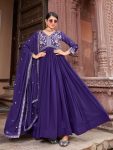 DESIGNER FAUX BLOOMING ZARI-SEQUENCE & EMBROIDERY WORK GOWN WITH DUPATTA PURPLE