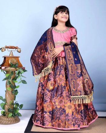 DESIGNER JACQUARD WEAVING WORK KID'S LEHENGA CHOLI WITH DUPATTA BABY PINK