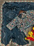 2DESIGNER RANGOLI SILK EMBROIDERY SEQUENCE WITH MULTI THREAD WORK AND CUT WORK BORDER SAREE WITH STITCHED BLOUSE WEDDING WEAR WHOLESALE PRICE ETHNIC GARMENT (10)