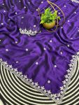 DESIGNER RANGOLI SILK ZARI EMBROIDERY WITH SEQUENCE CUT BORDER AND BUTTI WORK SAREE WITH UNSTITCHED BLOUSE PURPLE
