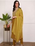 DESIGNER SLUB COTTON EMBROIDERY WORK TOP BOTTOM WITH DUPATTA YELLOW