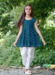 FANCY 14KG RAYON FOIL PRINT AND LACE WORK KID'S TOP AND DHOTI SET RAMA