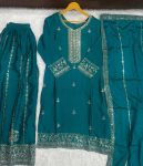 2FANCY CHINON SILK EMBROIDERY SEQUENCE ZARI WOEK TOP PALAZZO WITH DUPATTA FESTIVE WEAR WHOLESALE PRICE ETHNIC GARMENT (10)