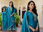 2FANCY CHINON SILK EMBROIDERY SEQUENCE ZARI WOEK TOP PALAZZO WITH DUPATTA FESTIVE WEAR WHOLESALE PRICE ETHNIC GARMENT (10)