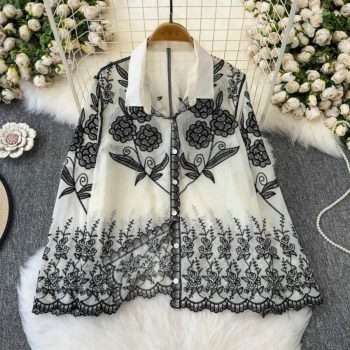 FANCY COTTON EMBROIDERY WORK TOP BLACK