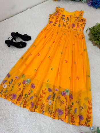 FANCY GEORGETTE DIGITAL PRINT WORK ONE PIECE YELLOW