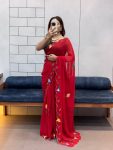 2FANCY GEORGETTE HANDPAINT FLOWER PRINT PANEL WORK WITH CUT DANA HANDWORK SAREE WITH UNSTITCHED BLOUSE PARTY WEAR WHOLESALE PRICE ETHNIC GARMENT (9)