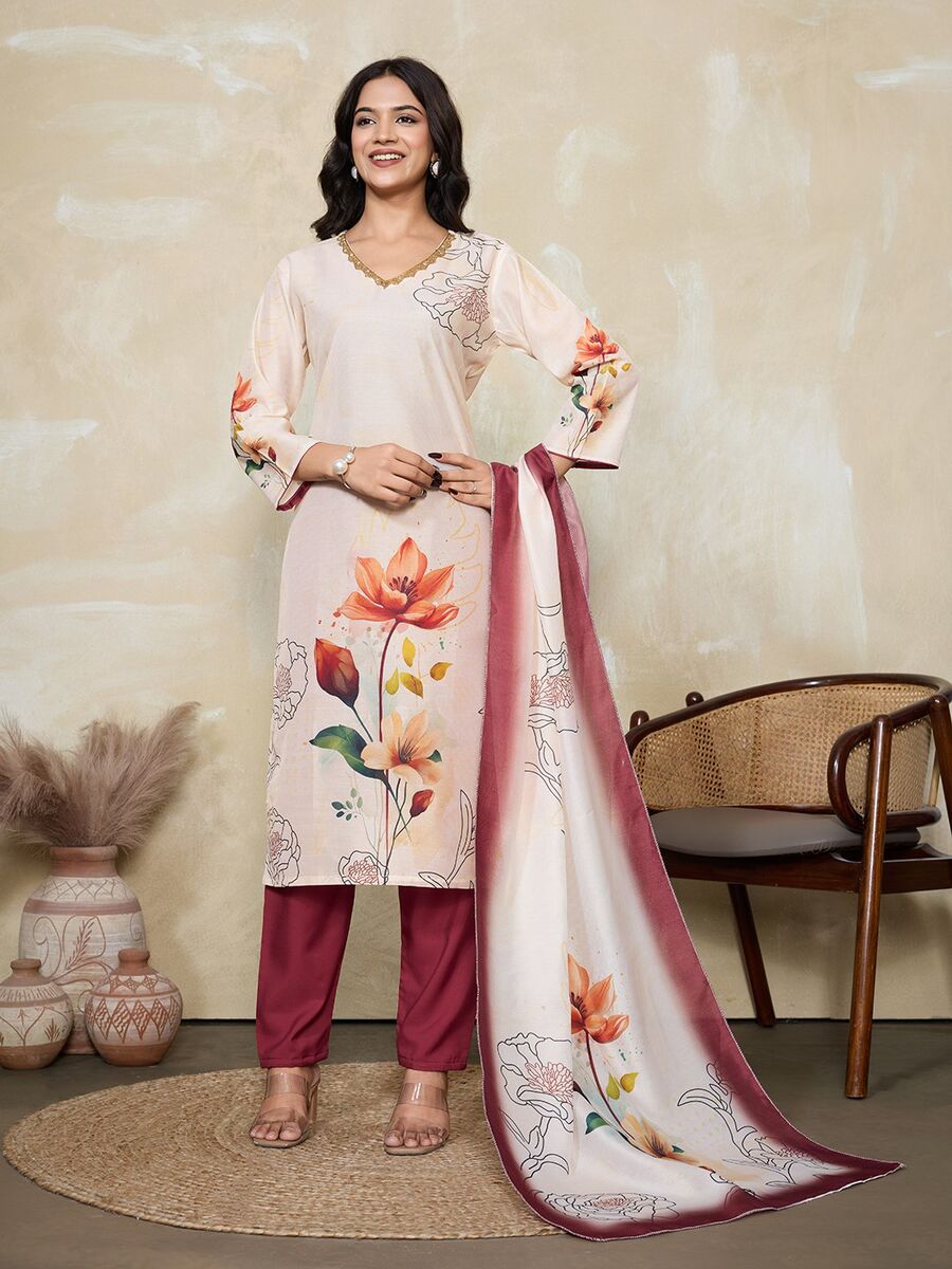 2FANCY MUSLIN SILK DIGITAL PRINT WORK TOP BOTTOM WITH DUPATTA OFFICE WEAR WHOLESALE PRICE ETHNIC GARMENT (20)