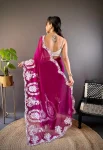 2FANCY THAI ORGANZA SILK THREAD EMBROIDERY WORK WITH CUTWORK BORDER SAREE WITH UNSTITCHED BLOUSE PARTY WEAR WHOLESALE PRICE ETHNIC GARMENT (7)