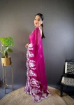 FANCY THAI ORGANZA SILK THREAD EMBROIDERY WORK WITH CUTWORK BORDER SAREE WITH UNSTITCHED BLOUSE RANI