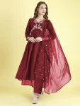 FANCY VICHITRA SILK EMBROIDERY WORK TOP BOTTOM WITH DUPATTA MAROON