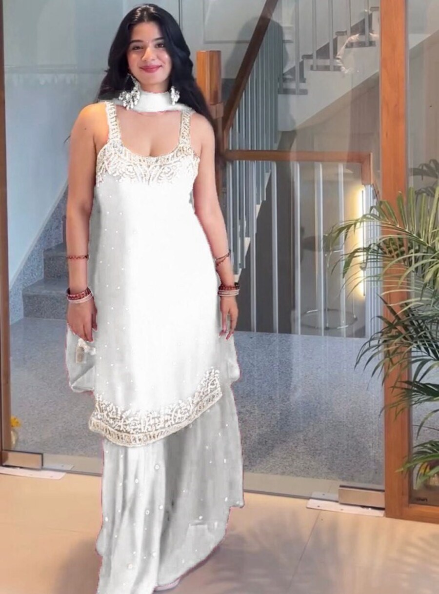 2MODERN GEORGETTE BEADS WITH THREAD & SEQUENCE WORK TOP SHARARA WITH DUPATTA PARTY WEAR WHOLESALE PRICE ETHNIC GARMENT (6)