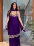 MODERN GEORGETTE BEADS WITH THREAD & SEQUENCE WORK TOP SHARARA WITH DUPATTA PURPLE