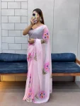 2MODERN GEORGETTE HANDPAINT FLOWER PRINT PANEL WORK WITH CUT DANA HANDWORK SAREE WITH UNSTITCHED BLOUSE PARTY WEAR WHOLESALE PRICE ETHNIC GARMENT (5)