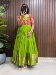 NEW ARRIVAL SILK ZARI WEAVING BORDER WORK GOWN PARROT GREEN