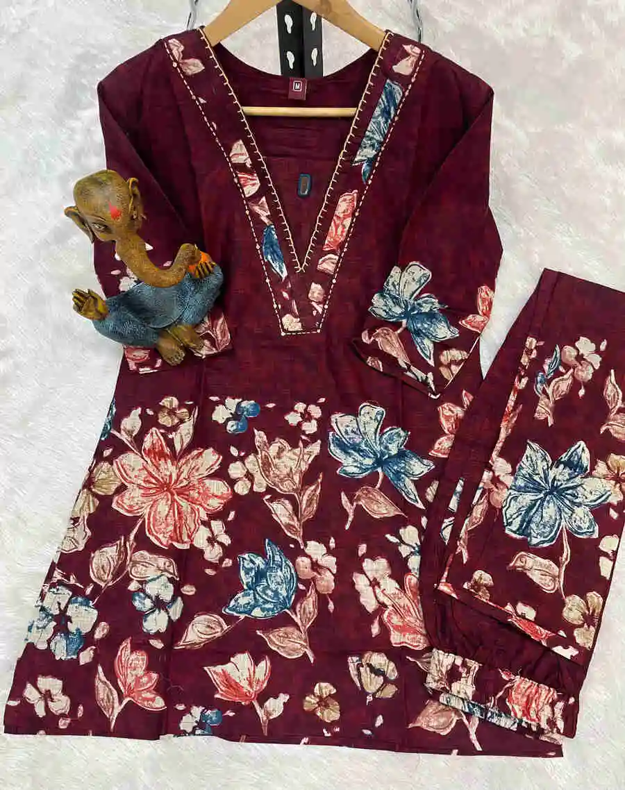 2RICH LOOK COTTON PRINTS WITH HAND WORK CO-ORD SET OFFICE WEAR WHOLESALE PRICE ETHNIC GARMENT (19)