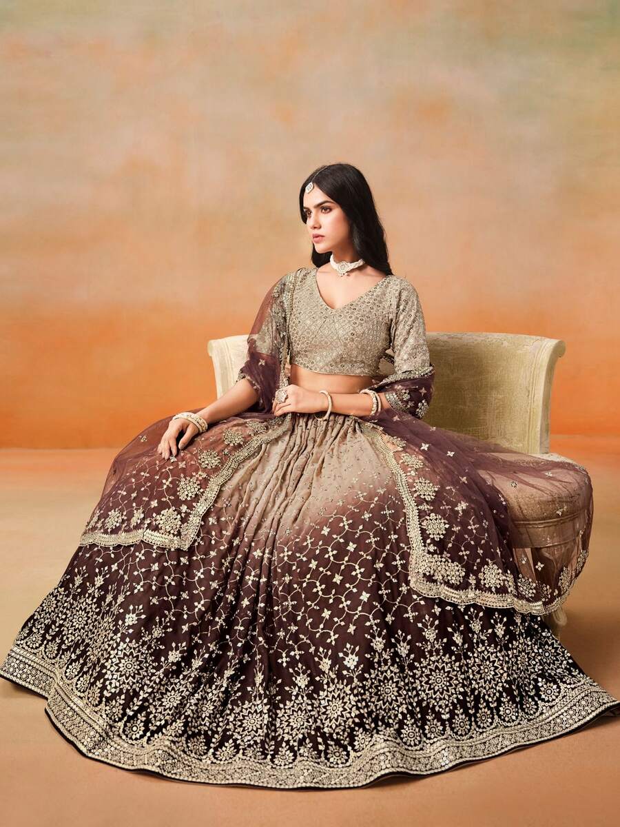 2RICH LOOK GEORGETTE DIGITAL PRINT WITH HEAVY EMBROIDERY SEQUNCE WORK LEHENGA CHOLI WITH DUPATTA WEDDING WEAR WHOLESALE PRICE ETHNIC GARMENT (20)