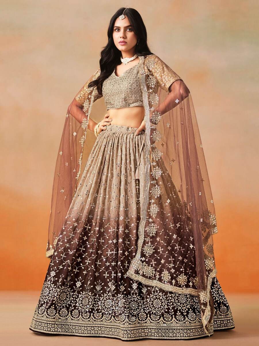 2RICH LOOK GEORGETTE DIGITAL PRINT WITH HEAVY EMBROIDERY SEQUNCE WORK LEHENGA CHOLI WITH DUPATTA WEDDING WEAR WHOLESALE PRICE ETHNIC GARMENT (22)