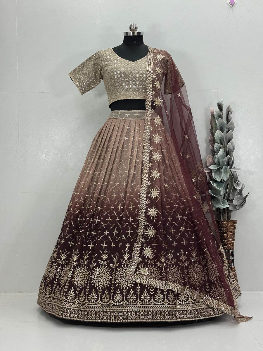 2RICH LOOK GEORGETTE DIGITAL PRINT WITH HEAVY EMBROIDERY SEQUNCE WORK LEHENGA CHOLI WITH DUPATTA WEDDING WEAR WHOLESALE PRICE ETHNIC GARMENT (25)