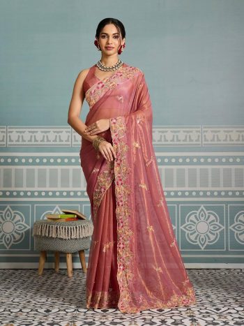 DESIGNER FENDY SOFT NET EMBROIDERY WITH CUTWORK SAREE WITH UNSTITCHED BLOUSE GAJARI