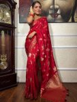 ATTRACTIVE LICHI SILK JACQUARD WORK SAREE WITH UNSTITCHED BLOUSE RED