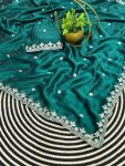 DESIGNER RANGOLI SILK ZARI EMBROIDERY WITH SEQUENCE CUT BORDER AND BUTTI WORK SAREE WITH UNSTITCHED BLOUSE GREEN