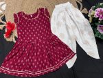 3FANCY 14KG RAYON FOIL PRINT AND LACE WORK KID’S TOP AND DHOTI SET FESTIVE WEAR WHOLESALE PRICE ETHNIC GARMENT(35)