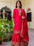 FANCY CHINON SILK EMBROIDERY SEQUENCE ZARI WOEK TOP PALAZZO WITH DUPATTA RANI