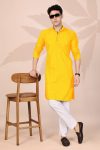 FANCY COTTON EMBROIDERY WORK MEN'S ONLY KURTA YELLOW