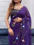 3FANCY GEORGETTE HANDPAINT FLOWER PRINT PANEL WORK WITH CUT DANA HANDWORK SAREE WITH UNSTITCHED BLOUSE PARTY WEAR WHOLESALE PRICE ETHNIC GARMENT (17)
