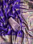 FANCY KADI CREEP GEORGETTE MEENAKARI JACQUARD WEAVING WITH HAND DYING SAREE WITH UNSTITCHED BLOUSE PURPLE