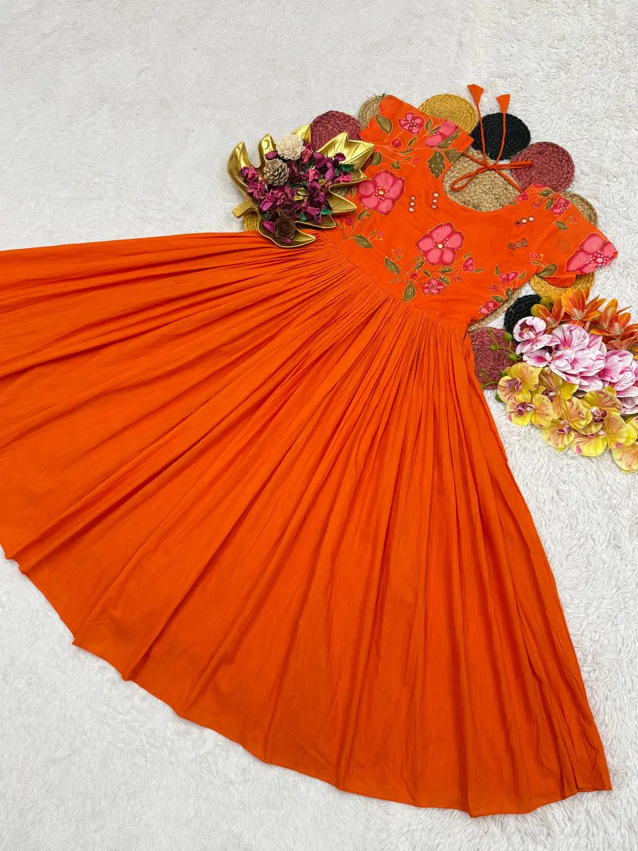 3FANCY MUL MUL COTTON PRINTED WITH MAGGAM WORK ONE PIECE PARTY WEAR WHOLESALE PRICE ETHNIC GARMENT (18)