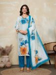 FANCY MUSLIN SILK DIGITAL PRINT WORK TOP BOTTOM WITH DUPATTA BLUE