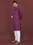 3FANCY VISCOSE SILK EMBROIDERY SEQUENCE WORK MEN’S KURTA PAYJAMA FESTIVE WEAR WHOLESALE PRICE ETHNIC GARMENT (25)