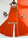 3MODERN GEORGETTE BEADS WITH THREAD & SEQUENCE WORK TOP SHARARA WITH DUPATTA WEDDING WEAR WHOLESALE PRICE ETHNIC GARMENT (10)-35