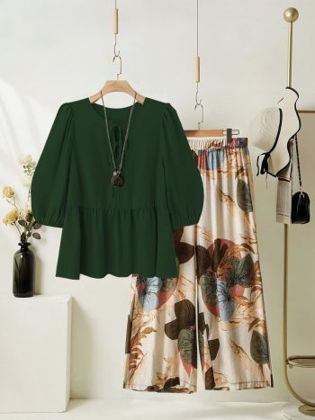 MODERN RAYON TOP WITH LYCRA DIGITAL PRINTED PALAZZO DARK GREEN