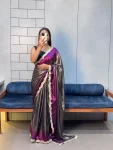 MODERN SHIMMER EMBROIDERY CODING LACE CUT WORK SAREE WITH UNSTITCHED BLOUSE PURPLE